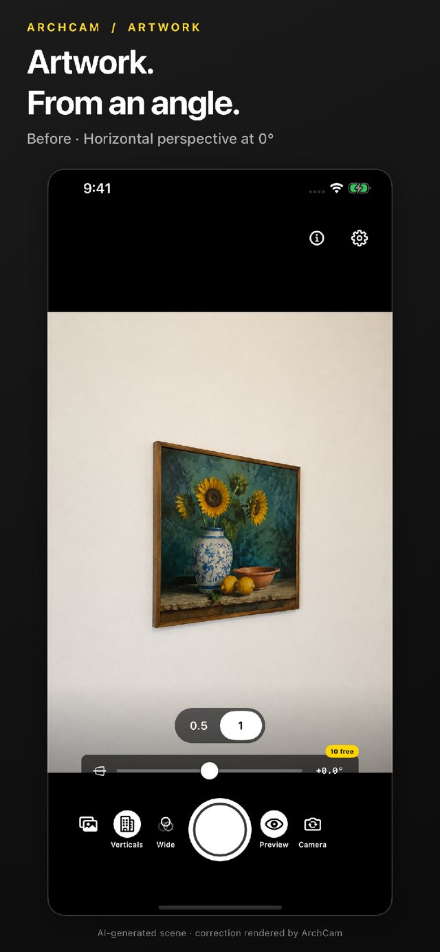 A painting photographed at an angle, before Artwork adjustment